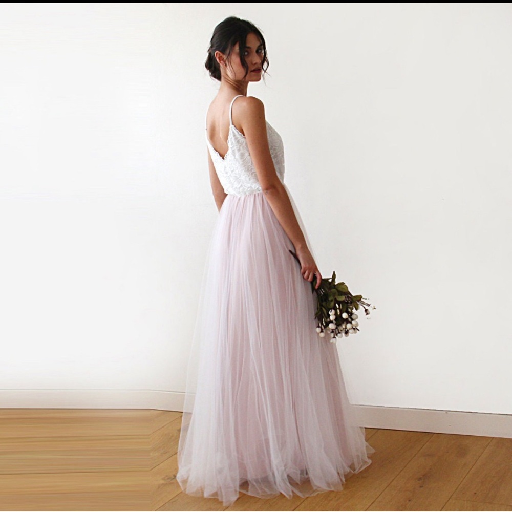 Ivory and Blush Tulle wedding dress/lace and tulle maxi dress